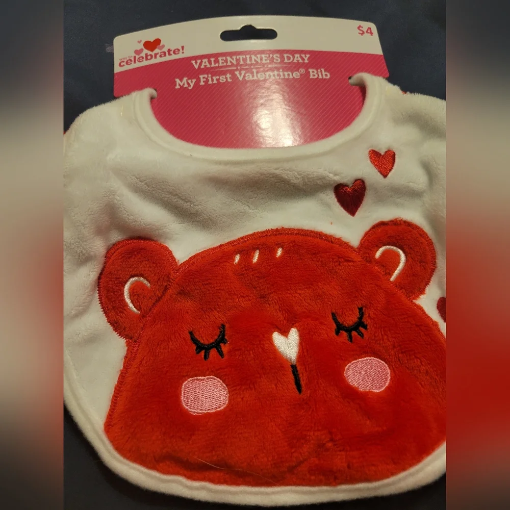 Baby Bibs My First Valentine Lot of 4 items 2 Bibs, Slippers, And Board Book NEW